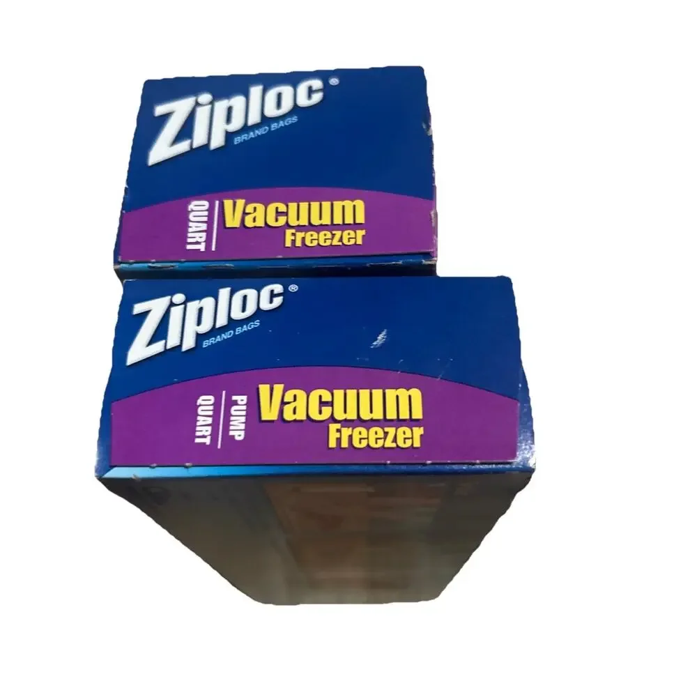 NEW Ziploc Vacuum Starter Kit Freezer Pump & New Box Of 12 Quart Bags